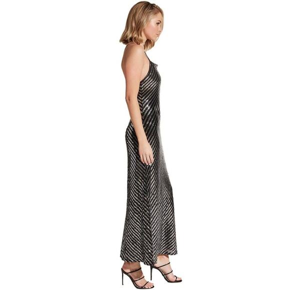 BARDOT Stripe Sequin Slip Maxi Dress Black Silver Formal Cocktail Party Prom - Picture 10 of 10